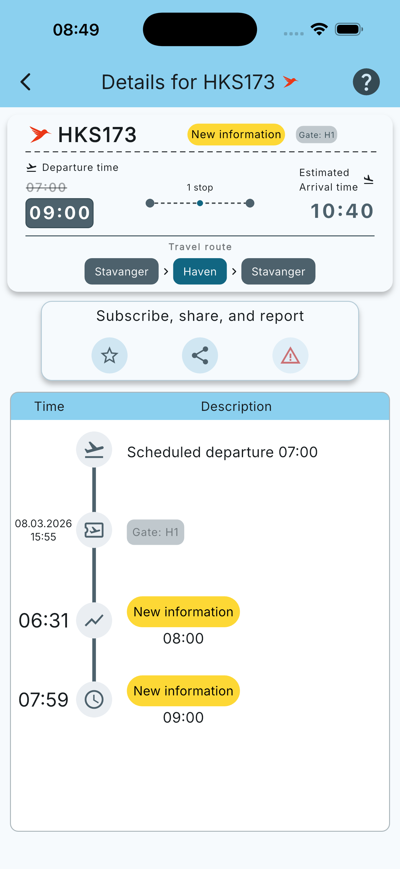 Flight details and history