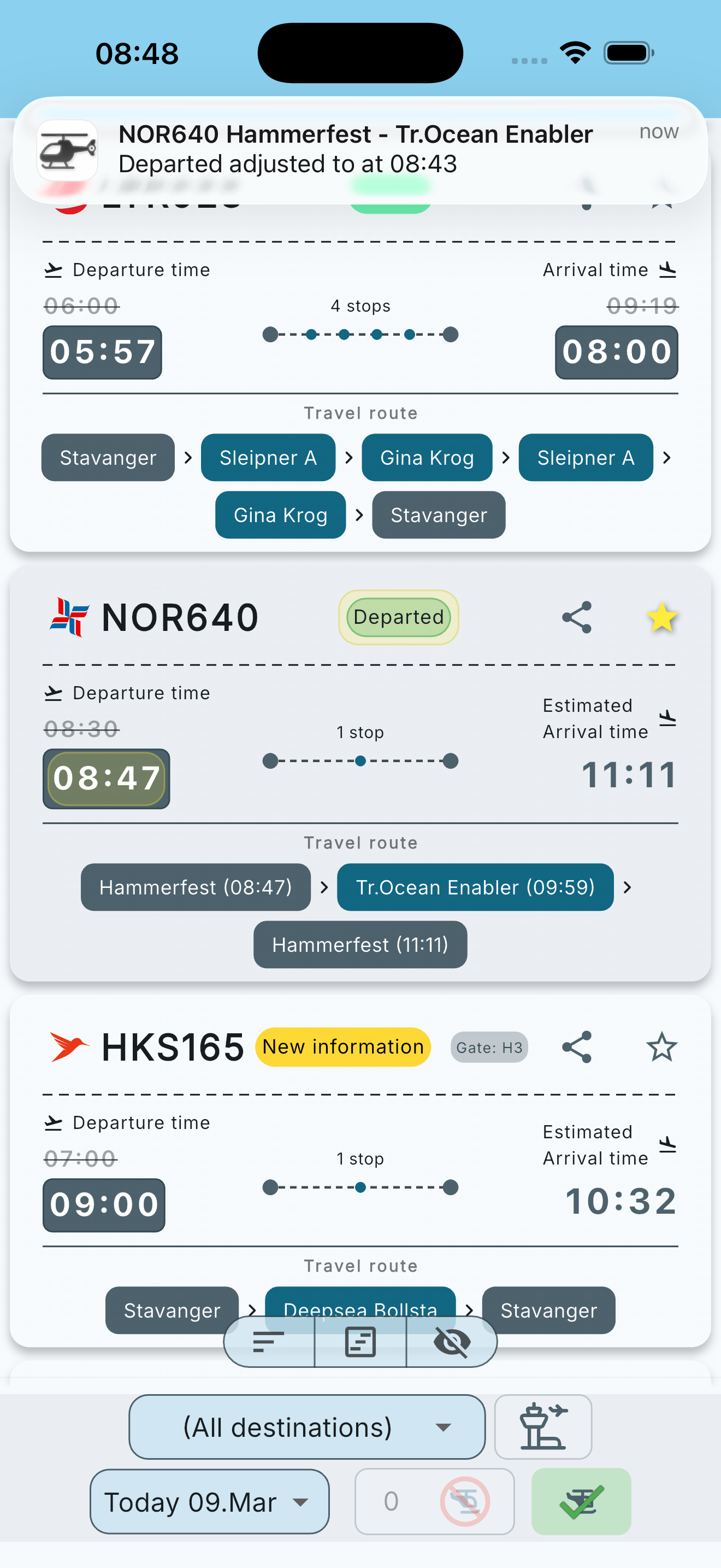 Departure – departures overview, offshore helicopter flights