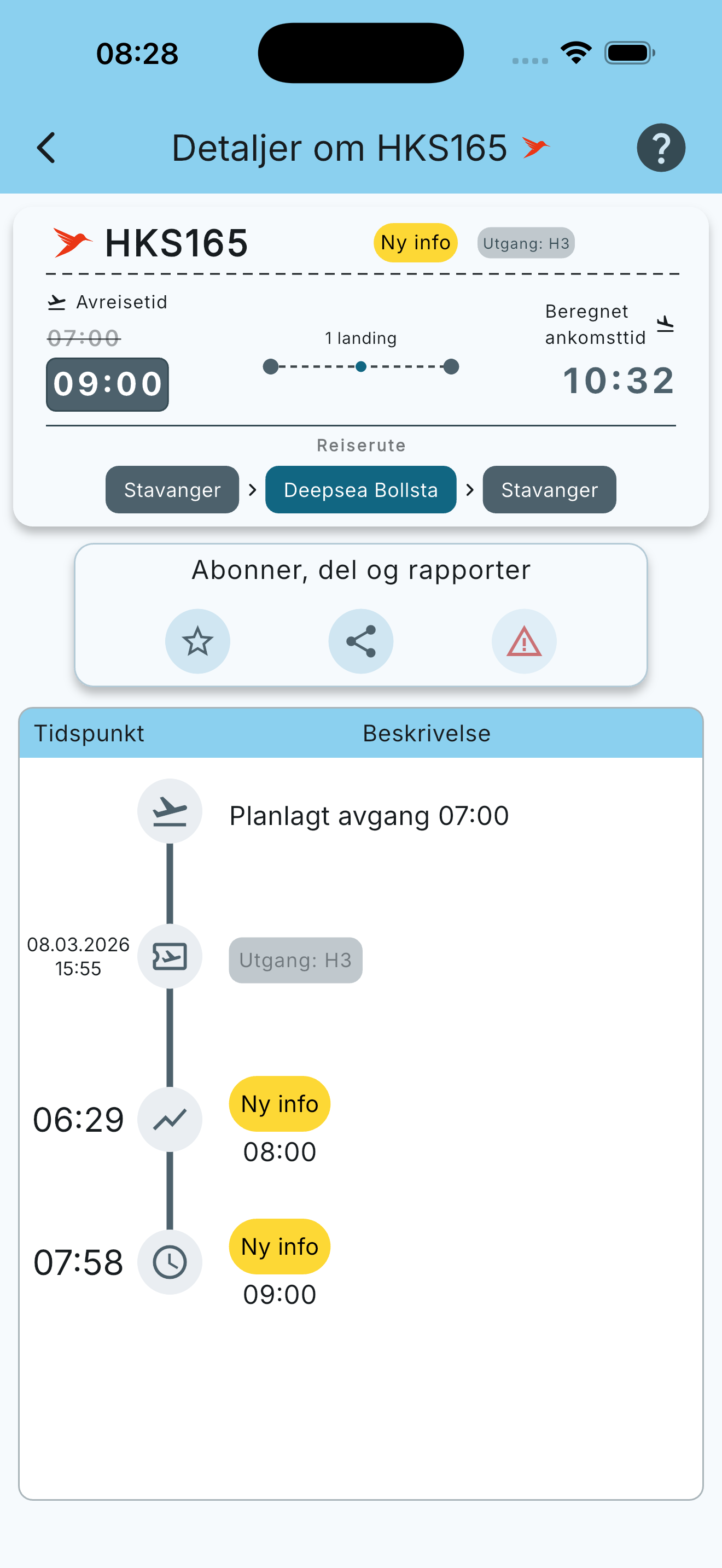 Detaljer og historikk for utreisen