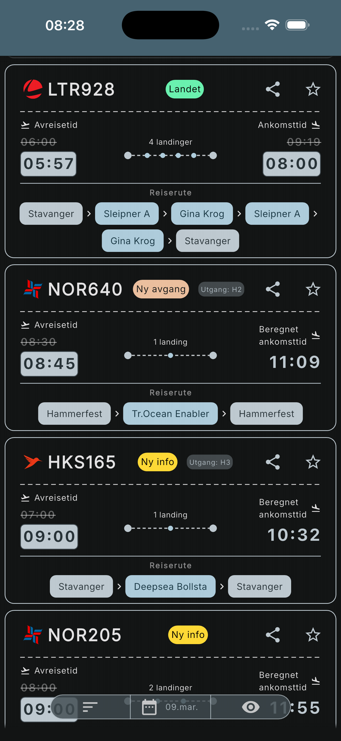 Utreise heliport-app mørk modus